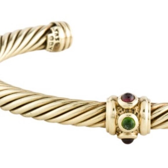 DAVID YURMAN 14K 585 YELLOW GOLD GARNET & DIOPSIDE RENAISSANCE CUFF BRACELET - Picture 4 of 6